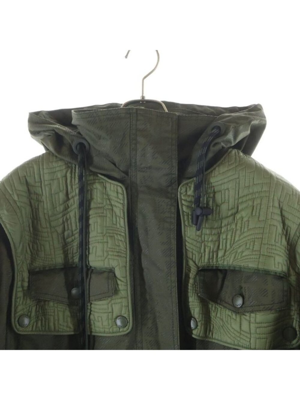 Fendi FF Pattern Quilted Military Hooded Zip Up Jacket Khaki - Picture 3 of 8